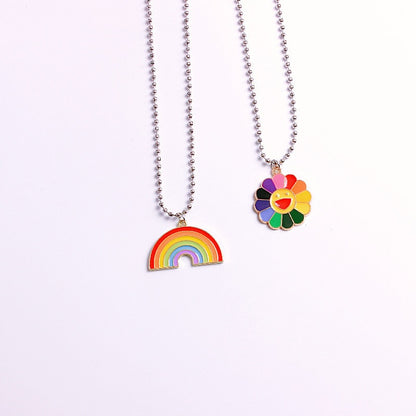 Cute Minimalist Hip Hop Sun Flower Sunflower Colorful Petals Rainbow Pendant Necklace Rock Personality Punk  Jewelry Unisex