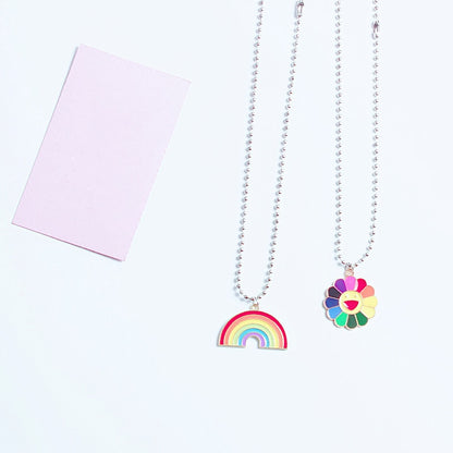 Cute Minimalist Hip Hop Sun Flower Sunflower Colorful Petals Rainbow Pendant Necklace Rock Personality Punk  Jewelry Unisex