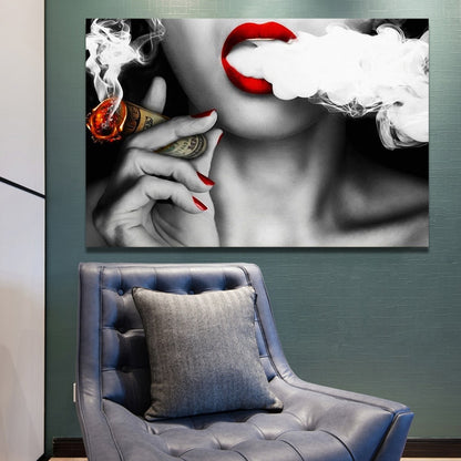 Modern Abstract Portrait Posters and Prints Wall Art Canvas Painting Women Smoke Money Oil Painting on the Wall Creative Decor