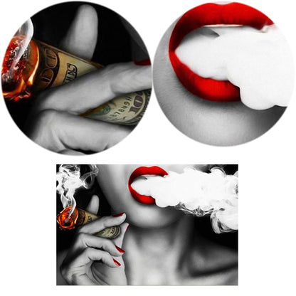 Modern Abstract Portrait Posters and Prints Wall Art Canvas Painting Women Smoke Money Oil Painting on the Wall Creative Decor