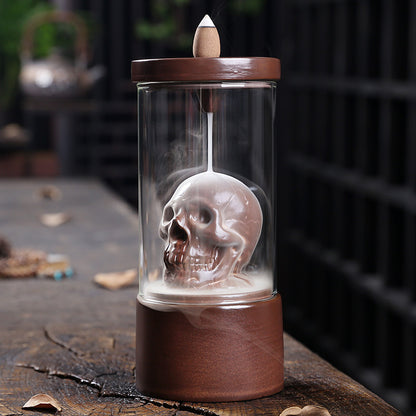 Ceramic Skull Smoke Backflow Incense Burner Creative Antique Skull Glass Windshield Backflow Incense Burner