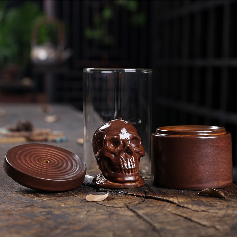 Ceramic Skull Smoke Backflow Incense Burner Creative Antique Skull Glass Windshield Backflow Incense Burner