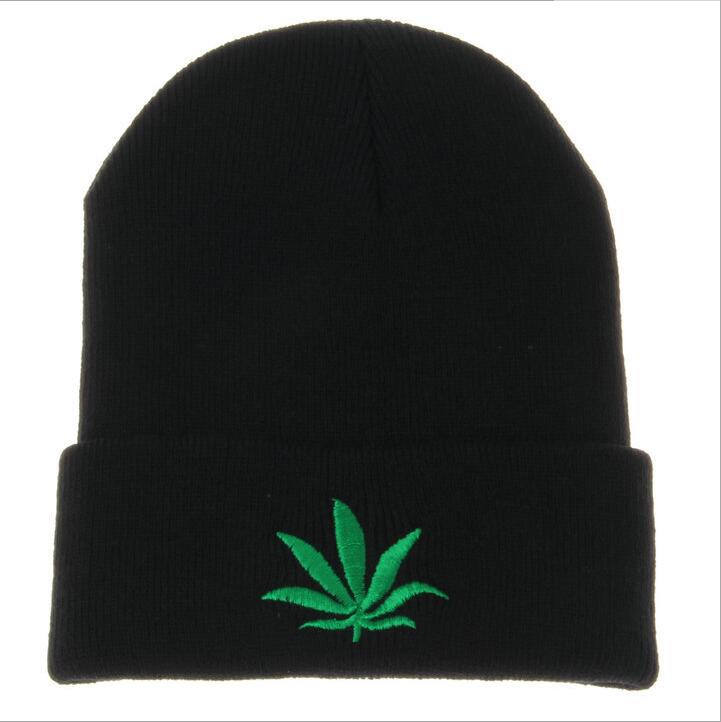 Men Women Winter Hip Hop Punk Black Weed Leaf Beanie Hats Knitting Woolen Cap Skullies