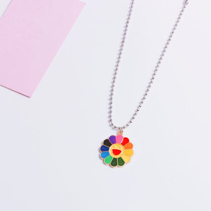 Cute Minimalist Hip Hop Sun Flower Sunflower Colorful Petals Rainbow Pendant Necklace Rock Personality Punk  Jewelry Unisex